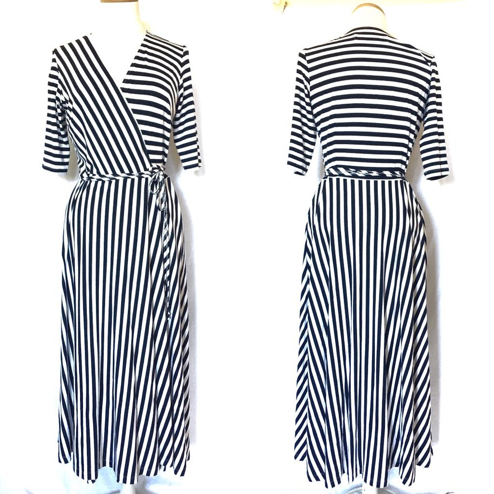 Risk Dark Navy Stripe Dreamgirl Wrap Dress M